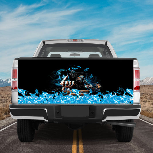 Petthouse | Death Tailgate Wrap Blue Fire Pattern Tailgate Wrap Death And Card Tailgate Cover Car Decoration