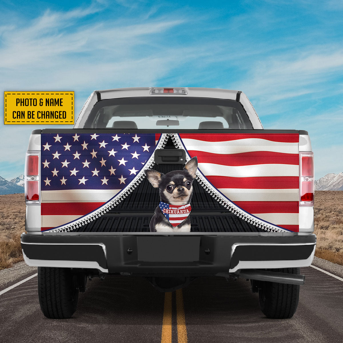 Petthouse | Chihuahua American Flag Bandana Tailgate Wraps For Trucks Patriotic Tailgate Sticker