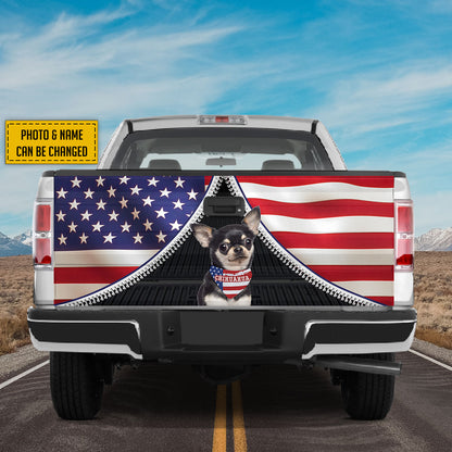 Petthouse | Chihuahua American Flag Bandana Tailgate Wraps For Trucks Patriotic Tailgate Sticker