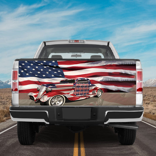 Petthouse | American Flag Car Truck Tailgate Wrap Decal Vintage Car Ancient Car Dad Gift