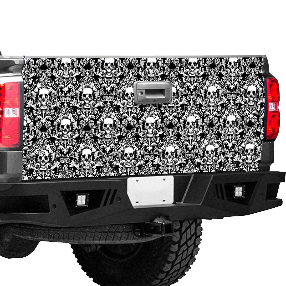 Petthouse | Skull Mandala Pattern Printed Tailgate Wrap, Skull Skeleton Halloween Truck Decor