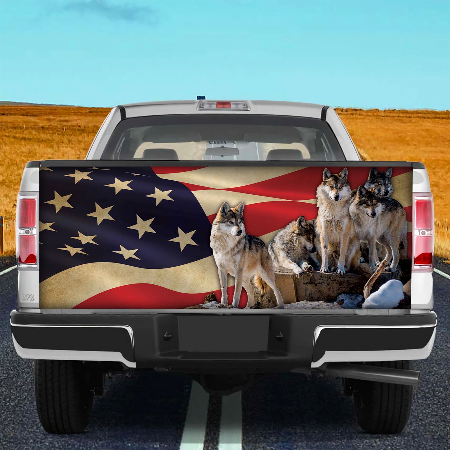 Petthouse | Wolf Family American Printed Tailgate Wrap, Wolf Wildlife Animal Lovers Gift