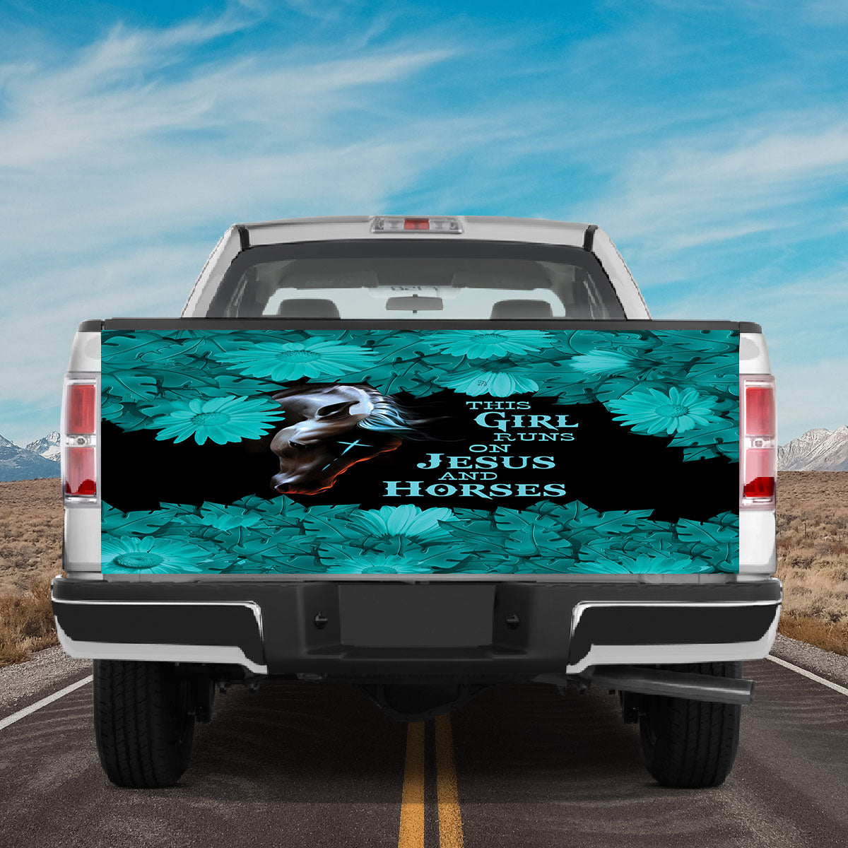 Petthouse | This Girl Runs On Jesus And Horses Tailgate Wrap Horse Christ Tailgate Wrap Car Decoration