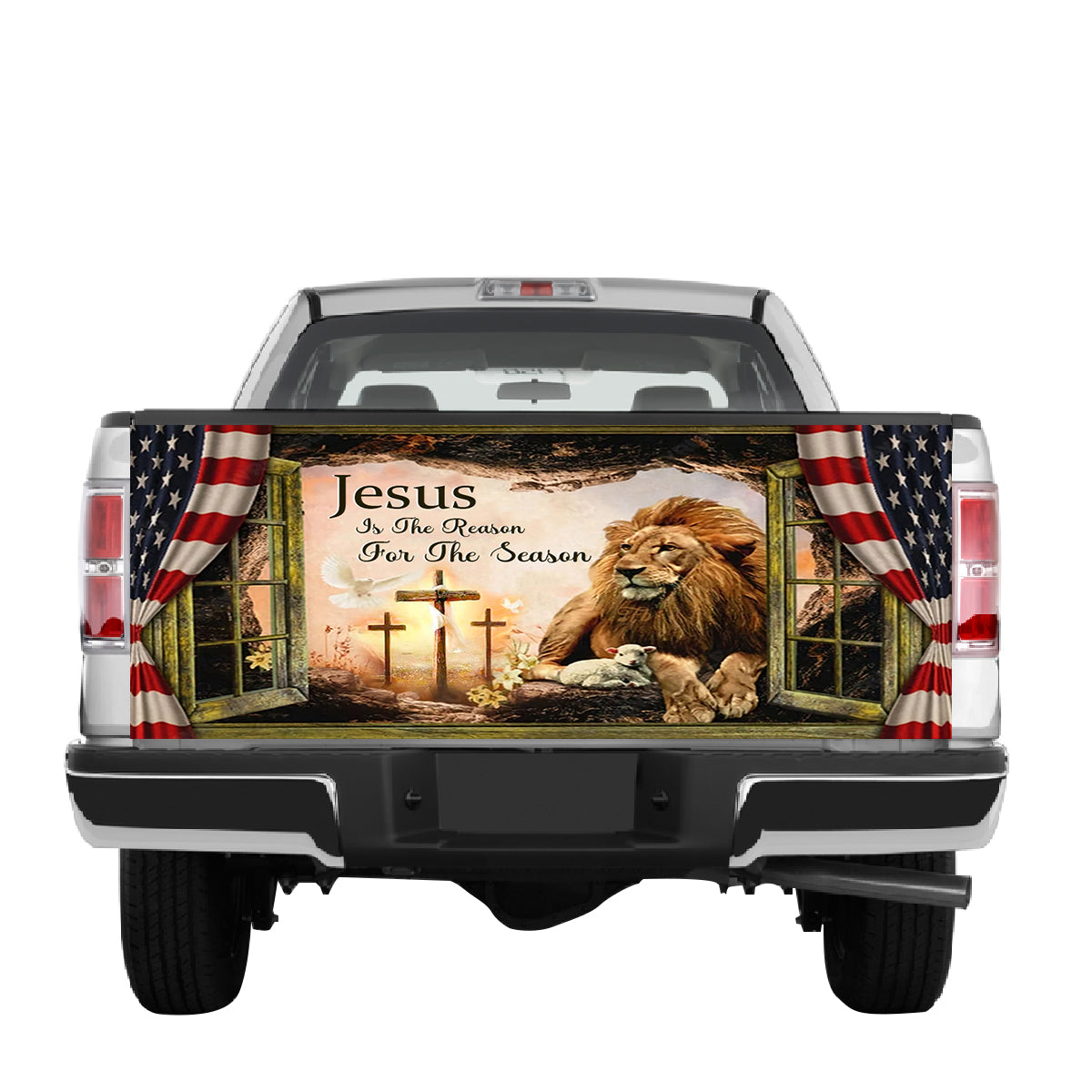 Petthouse | Jesus Is The Reason For The Season Tailgate Wrap American Christ Tailgate Cover Christian Gift