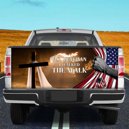 Petthouse | Cross Us Veteran I Walked The Walk Truck Tailgate Wrap Decal Christian Veteran American Flag