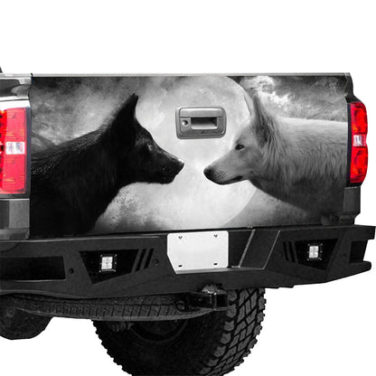 Petthouse | Black White Wolf Couple Moon Tailgate Wrap, Wolf Lovers Truck Decor Gift Idea Husband