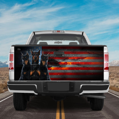 Petthouse | Dobermann Dog Tailgate Wrap, Dobermann Galaxy Usa Flag Tailgate Wrap, Dobermann Owner Gift