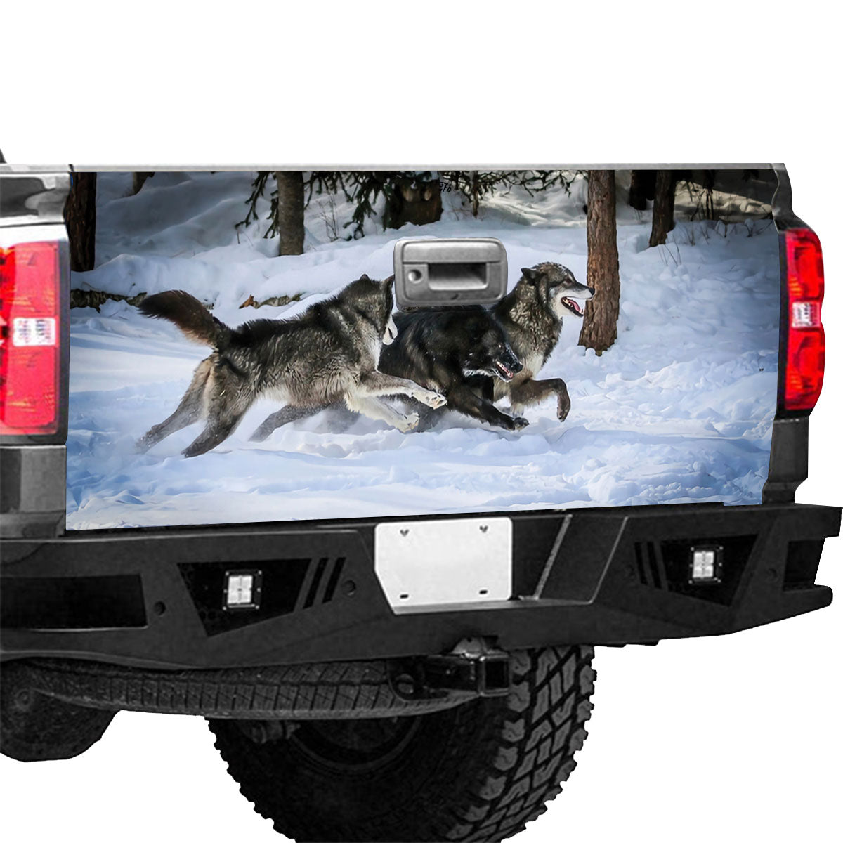 Petthouse | Wolf Running Talgate Wrap, Wolf Winter Forst Printed, Wolf Lovers Truck Decor Dad Gift