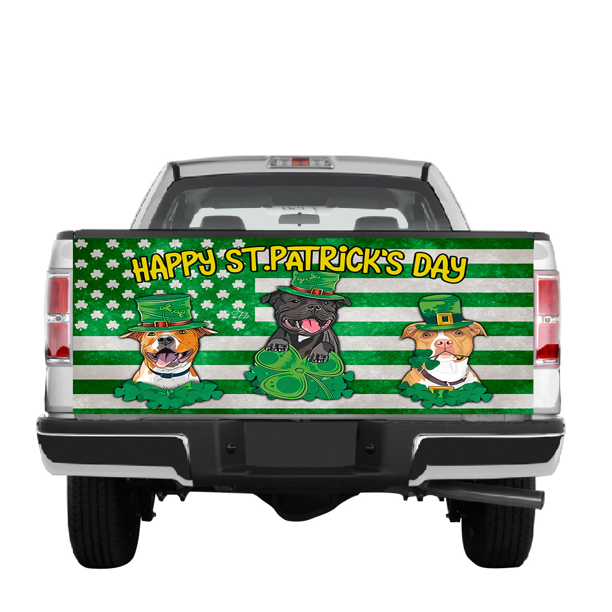 Petthouse | Happy St Patrick's Day Tailgate Wrap Bulldog Tailgate Wrap Clover Flag Tailgate Wrap Car Decor