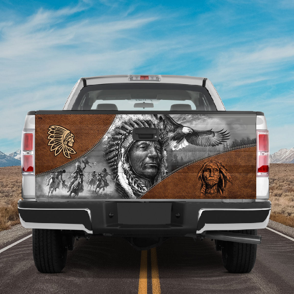 Petthouse | Native American Chief Eagle Tailgate Wrap Vinyl Graphic Decal Sticker Native Pride Graphic Wraps