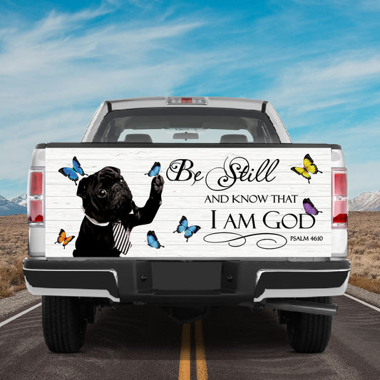 Petthouse | Black Pug Tailgate Wrap For Truck Auto Puppies Pug Dog Butterfly Be Still And Know That