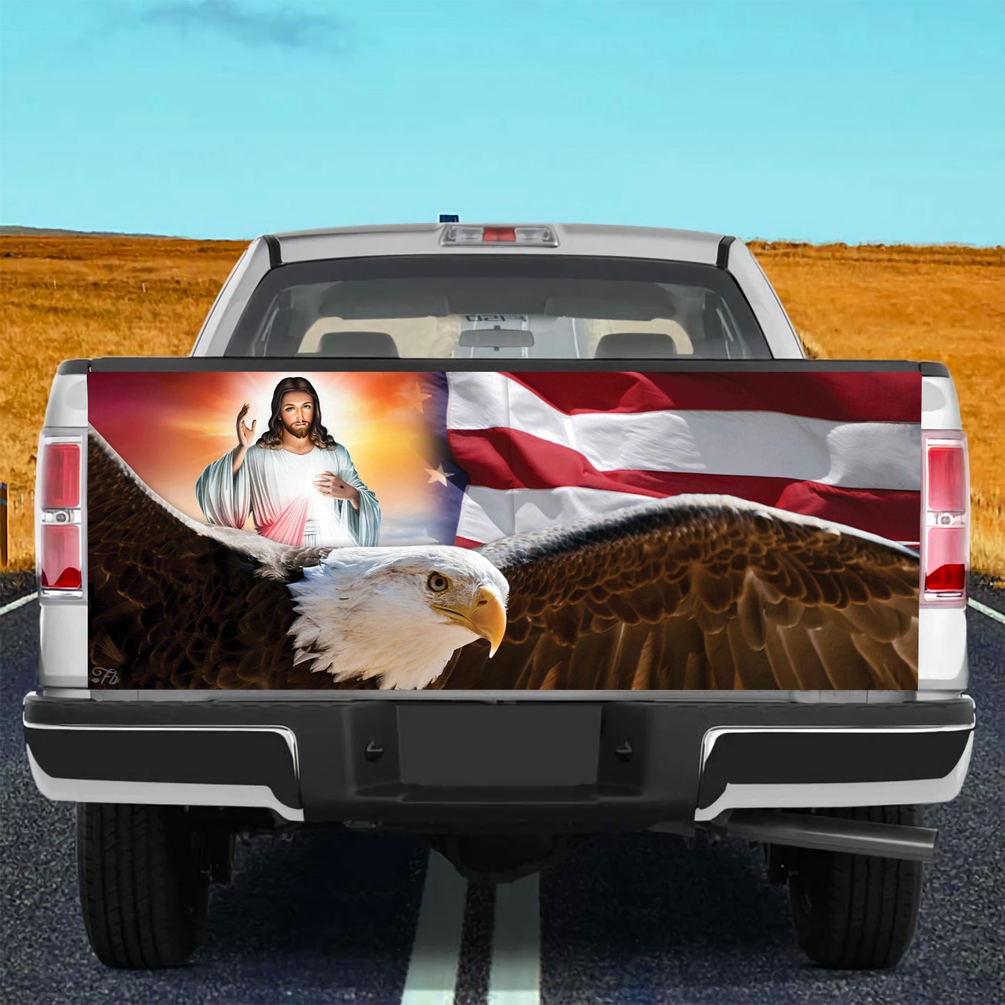 Petthouse | Eagle Jesus American Tailgate Wrap, Patriotic Day Holiday Truck Decor Gift