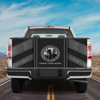 Petthouse | First Nations Warrior Tailgate Wrap Respect All Fear None Tailgate Cover Geral Lone Wolf Cover Decor