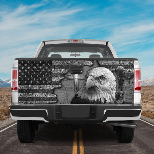 Petthouse | American Eagle Tailgate Wrap Warrior Kneeing Tailgate Cover Fallen Veteran Decal Car Accessories