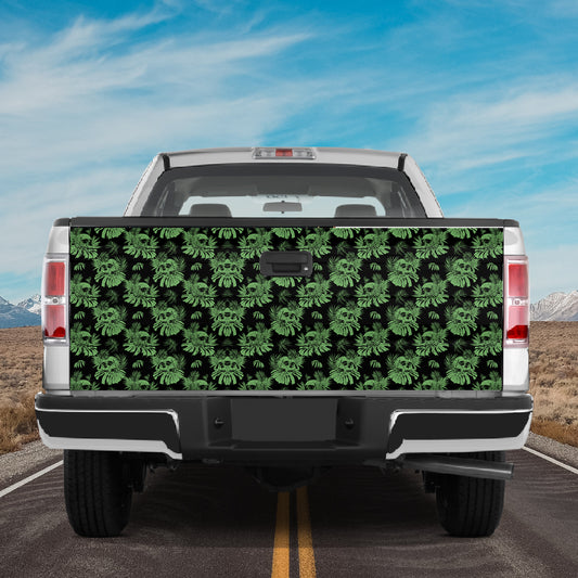 Petthouse | Skull Tropical Monstera Green Pattern Tailgate Wrap Decal Skull Halloween Gift