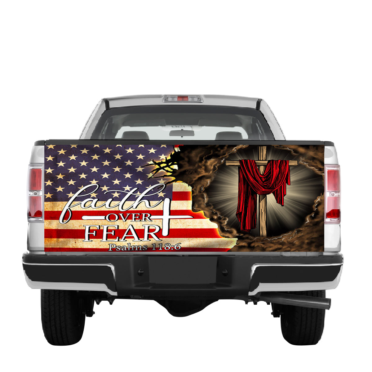 Petthouse | Faith Over Fear Truck Tailgate Wrap Christ Cross Tailgate Wrap God Blessed America Car Decoration