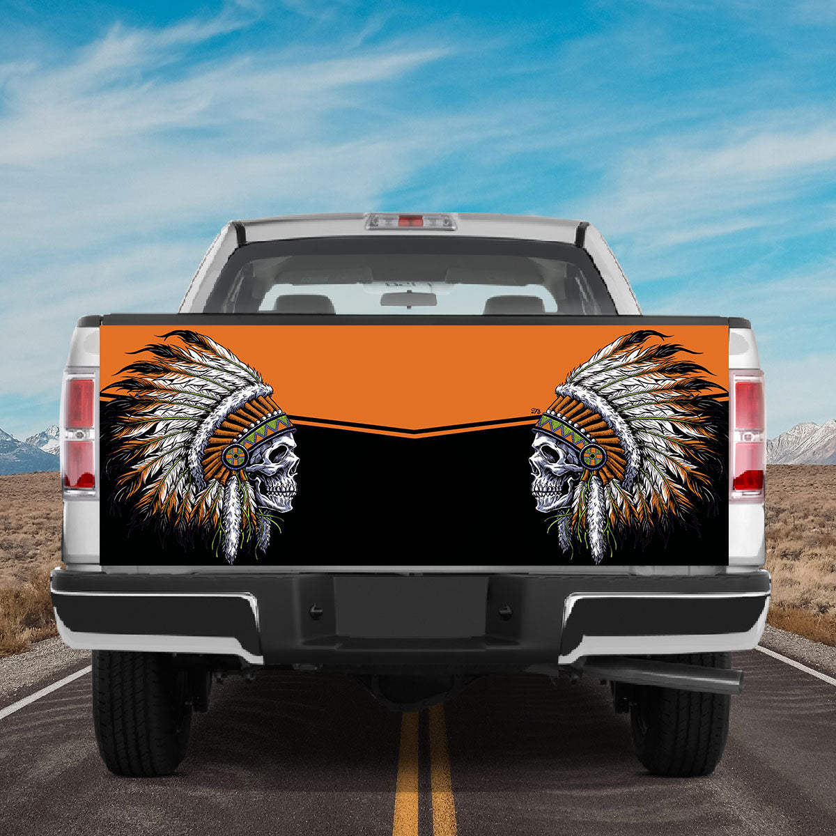 Petthouse | Tribal Skull Art Tailgate Wrap Native Indian Skull Cover Native Style Cover Car Decoration