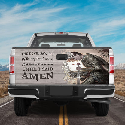 Petthouse | Woman Warrior Christ Tailgate Wrap Vinyl Graphic Decal God Christ Tailgate Sticker Religious Gift