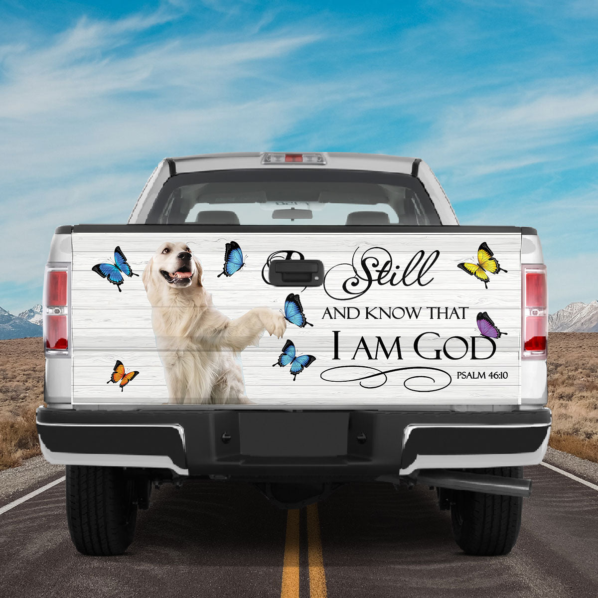 Petthouse | Golden Retriever Tailgate Wrap Puppies Dog Butterfly Be Still And Know That I Am God