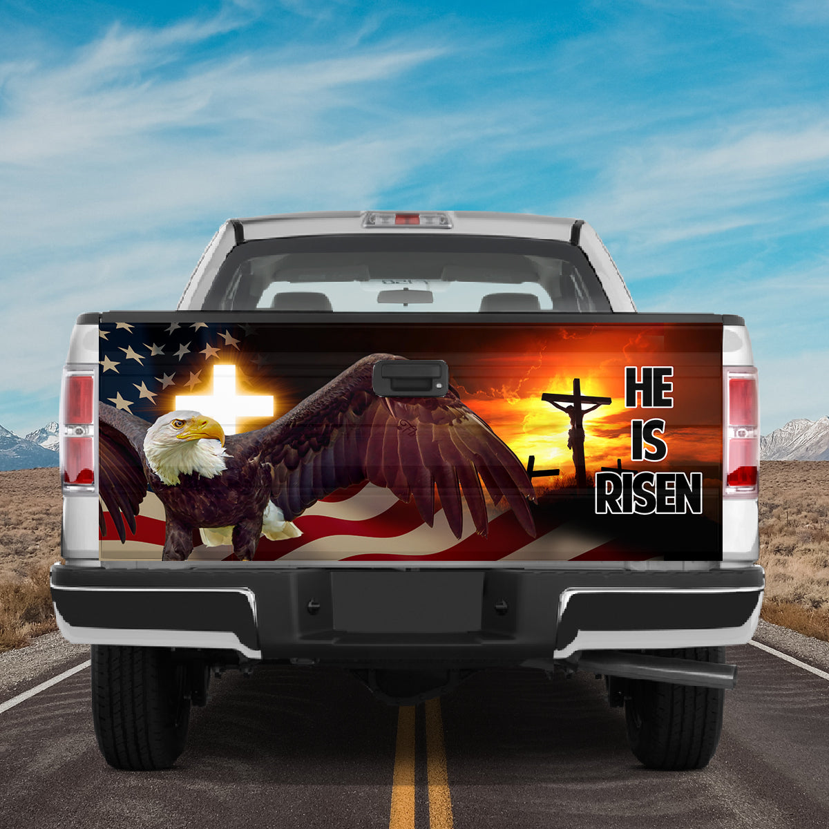 Petthouse | Eagle Tailgate Wrap, He Is Risen Tailgate Wrap, Eagle Usa Flag Tailgate Wrap, 4th Of July