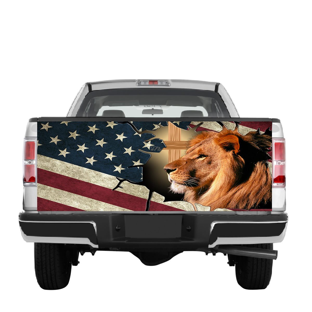 Petthouse | Christian Lion Tailgate Wrap American Old Flag Tailgate Wrap Christ Cross Cover Car Decor