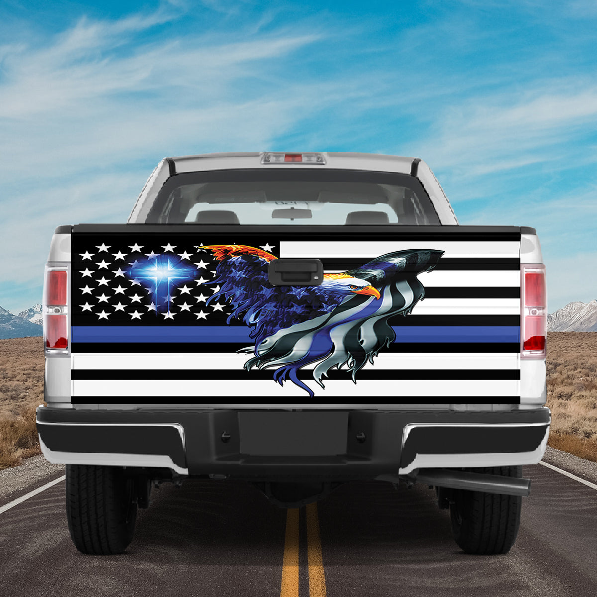 Petthouse | Eagle American Flag Thin Blue Line Tailgate Wrap Police Tailgate Decals Police Gift Wrap