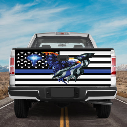 Petthouse | Eagle American Flag Thin Blue Line Tailgate Wrap Police Tailgate Decals Police Gift Wrap