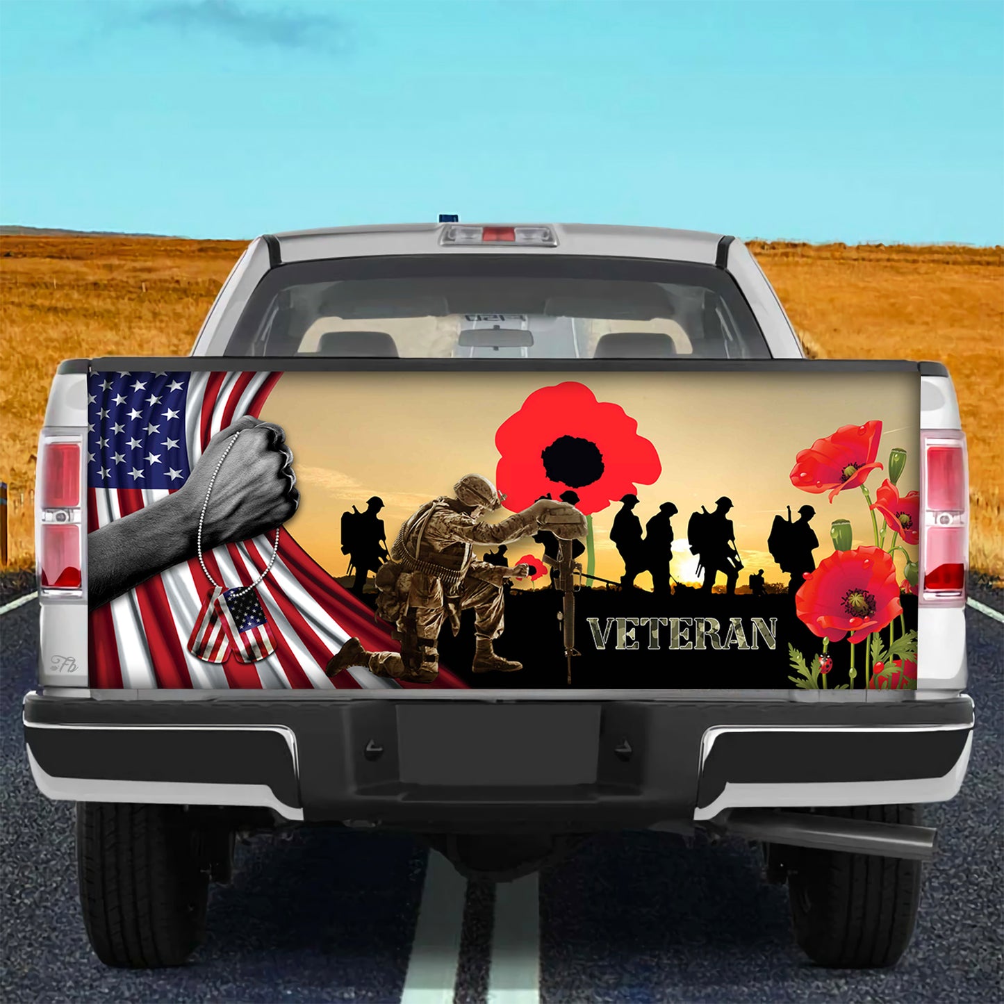 Petthouse | Us Veteran Poppy Flower Tailgate Wrap Decal American Remembrance Day Truck Tailgate Decal Veteran