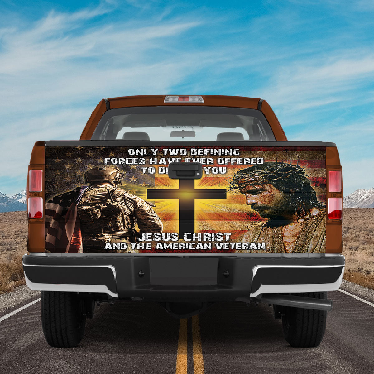 Petthouse | Jesus Christ And American Veteran Truck Tailgate Wrap Vinyl Graphic Decal Patriot Accessories