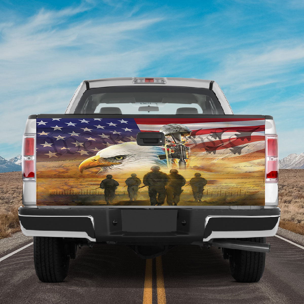 Petthouse | American Veteran Soldier Military Tailgate Wrap Vinyl Graphic Us Veteran Decal Sticker Memorial Day