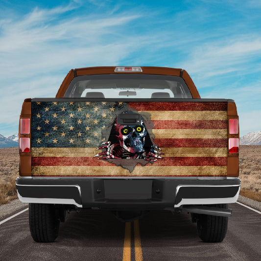 Petthouse | Skull Truck Tailgate Wrap Vinyl Graphic Decal American Flag Tailgate Wrap Skull American Patriot