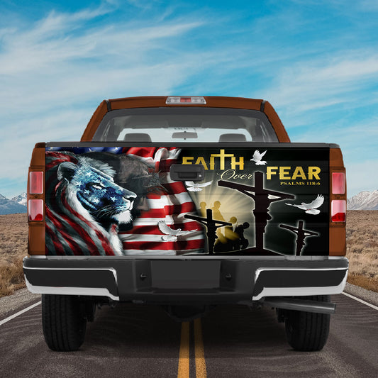 Petthouse | Faith Over Fear Tailgate Wraps For Trucks Jesus Lion Of Judah Graphic Wraps Patriotic Gifts