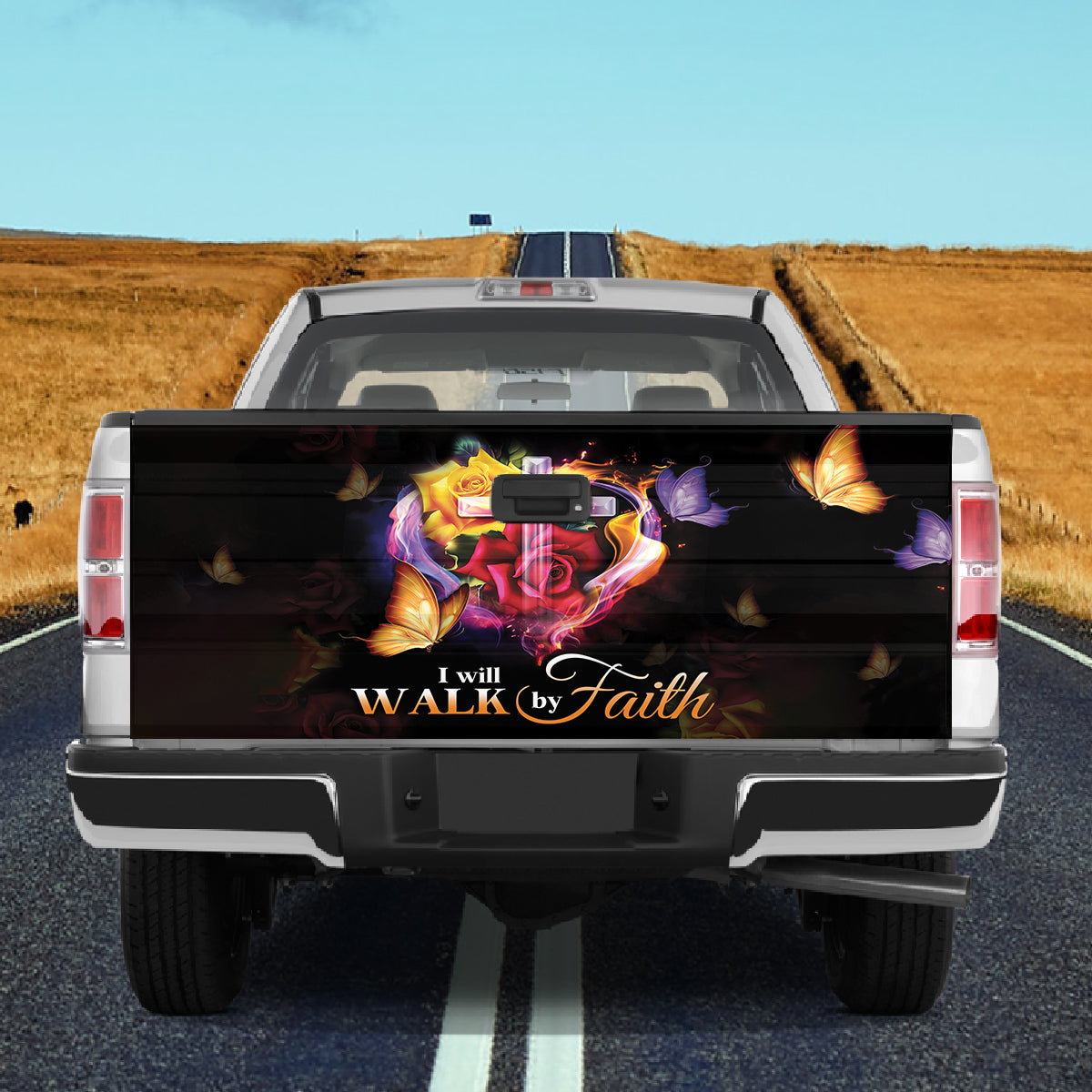 Petthouse | Cross And Rose I Will Walk By Faith Tailgate Wrap Decal Family Gift