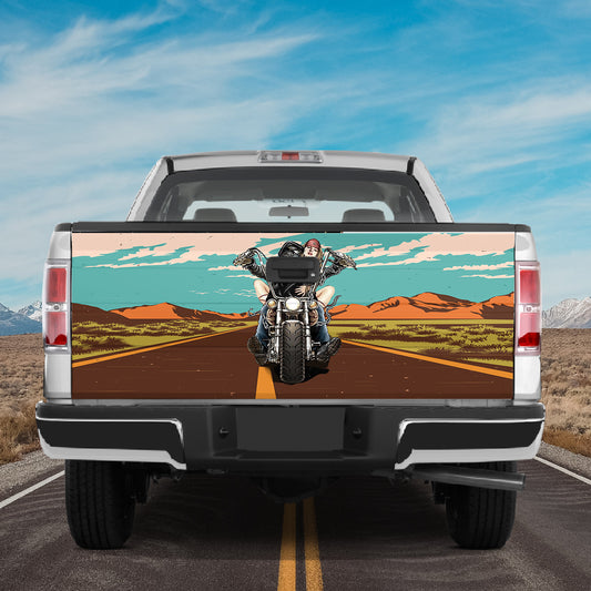 Petthouse | Motorcycle Couple Riding Highway Tailgate Wrap Decal Biker Gift