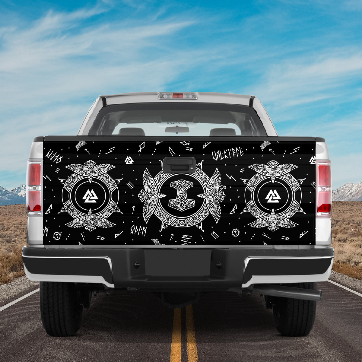 Petthouse | Raven Printed, Viking Pattern Mjolnir Hammer Tailgate Wrap Waterproof