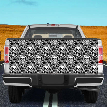 Petthouse | Skull Mandala Pattern Printed Tailgate Wrap, Skull Skeleton Halloween Truck Decor