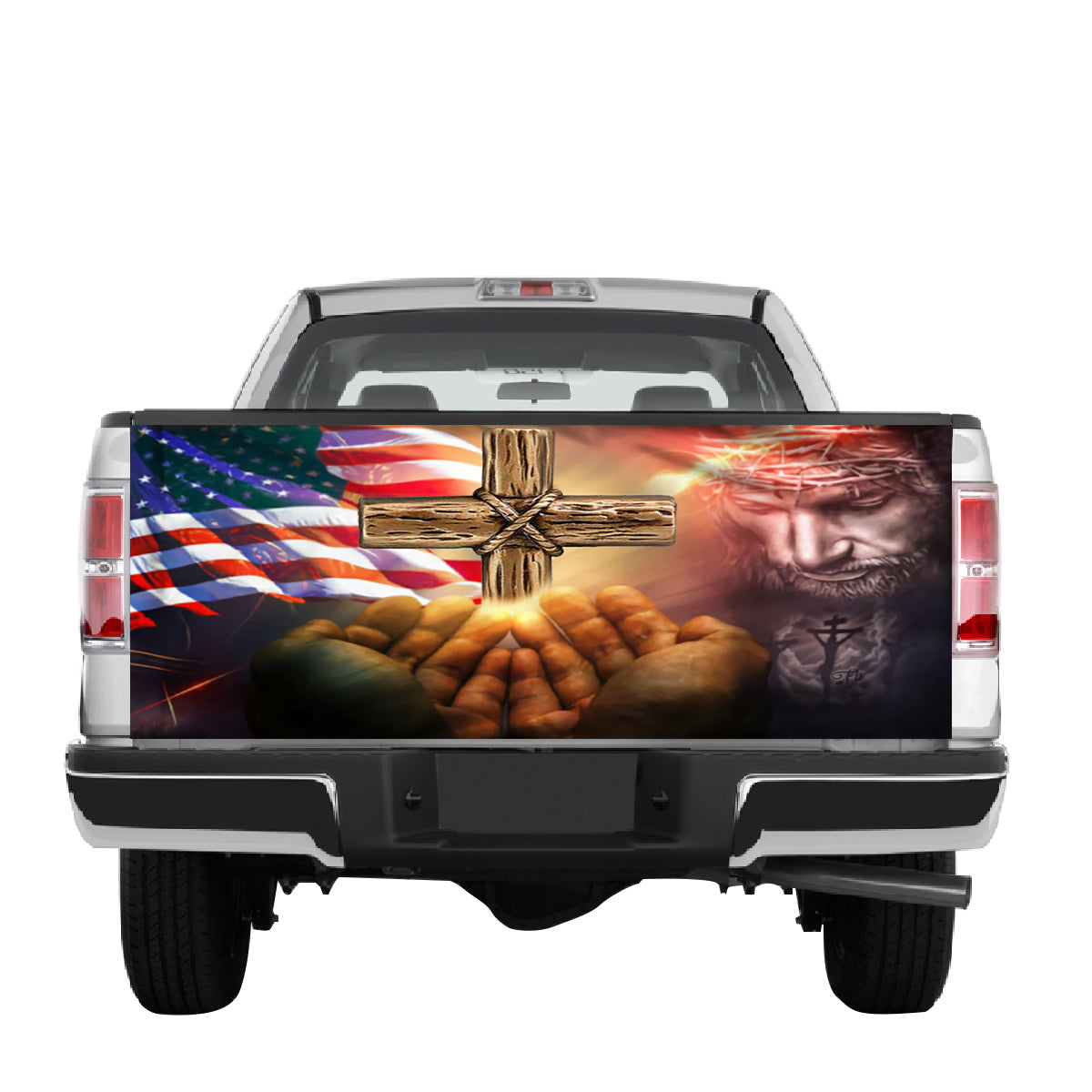 Petthouse | Jesus Christ My God Truck Tailgate Wrap Graphic Decal Vinyl American Flag God Bless America