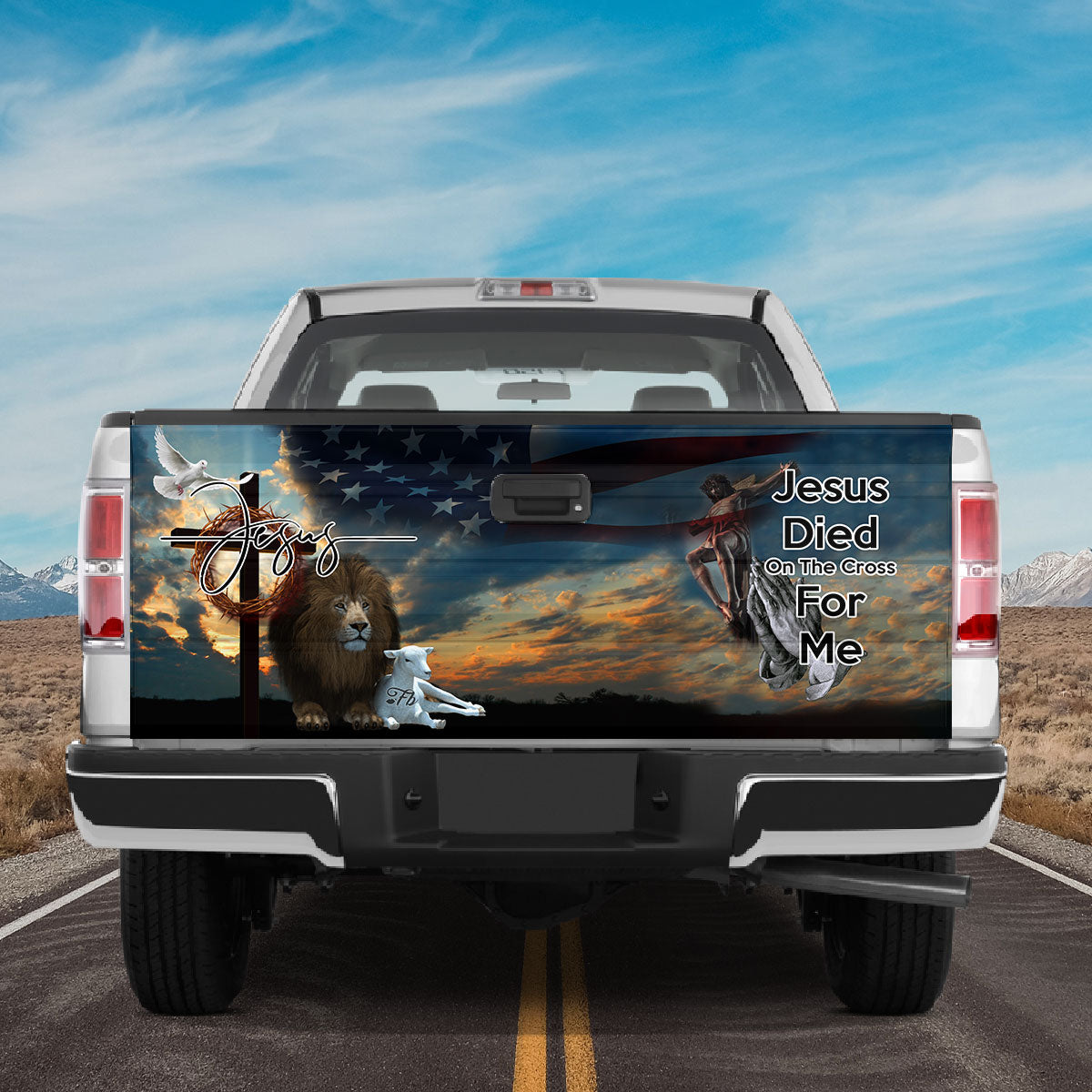 Petthouse | Lion Lamb Christian Tailgate Wrap, Jesus Died On The Cross For Me Christian Truck Decor