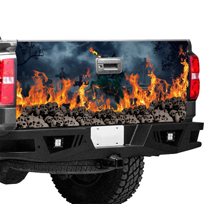 Petthouse | Fire Skull Grim Printed Tailgate Wrap, Halloween Lovers Truck Decor, Skeleton Lovers