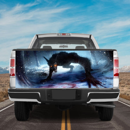 Petthouse | Werewolf Tailgate Wrap Wolf Tailgate Cover Horror Snowing Night Car Decal Car Decoration