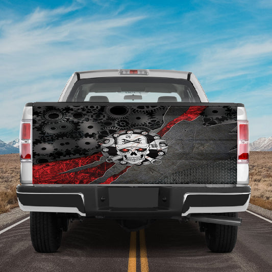 Petthouse | Skull Engineer Tailgate Wrap Gear Pattern Tailgate Wrap Metal Plate Pattern Tailgate Wrap Car Decor