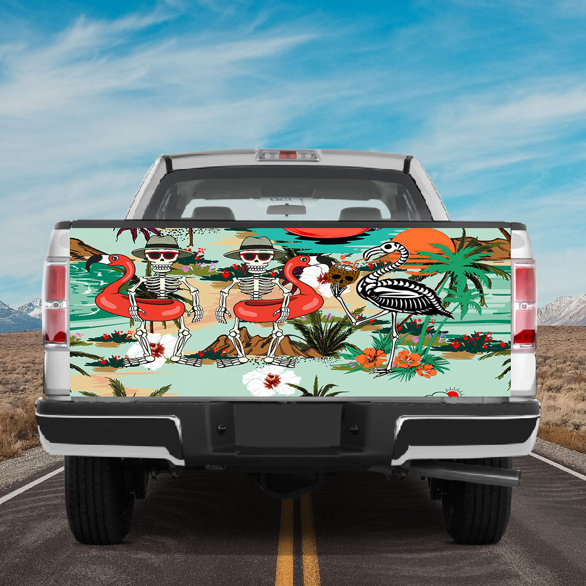 Petthouse | Mexico Style Skeleton Tailgate Wrap Summer Beach Artwork Tailgate Cover Car Decoration