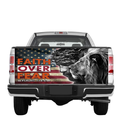 Petthouse | Faith Over Fear God Jesus Tailgate Wrap The Lion Of Judah Tailgate Wrap Christian Car Decoration