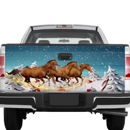 Petthouse | Brown Horses Tailgate Wrap Running Horses Tailgate Cover Christmas Horse Wrap Horse Lover Gift