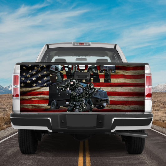 Petthouse | Swat Tailgate Wrap, Swat America Wrap, Old America Flag Background Wrap, Security Forces Cover