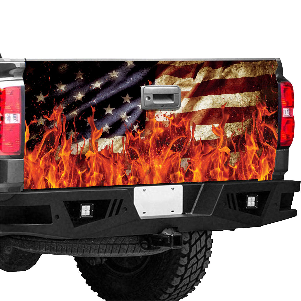 Petthouse | Grunge Usa Flag Tailgate Wrap, Usa Flag On Fire Tailgate Wrap, Independence Day Decor