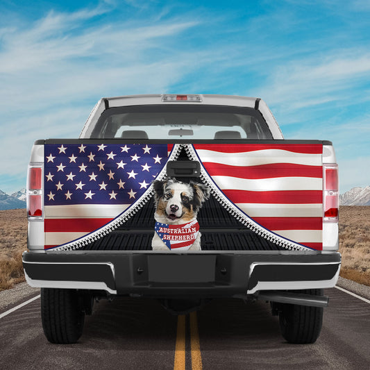 Petthouse | Australian Shepherd Truck Tailgate Wrap American Flag Tailgate Graphics Car Decorations