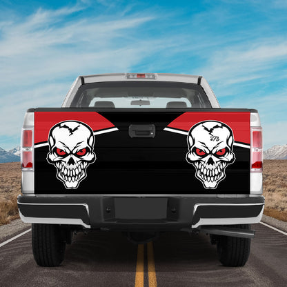 Petthouse | White Skull Tailgate Wrap Couple Skull Wrap Skull Red Eyes Cover Car Decoration