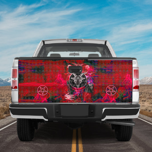 Petthouse | Buffalo Skull Pentagram Santanic Darkness Pattern Tailgate Wrap Decal Halloween Gift