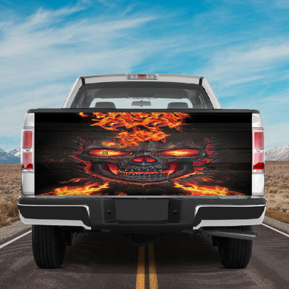 Petthouse | Skull Flaming Tailgate Wrap Skull Burning Tailgate Wrap Lava Skull Wrap Car Decoration